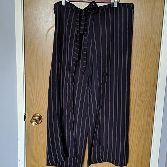 Silk Linen Wrap Pants Deep Royal Purple Pinstripe - Picture 1 of 3